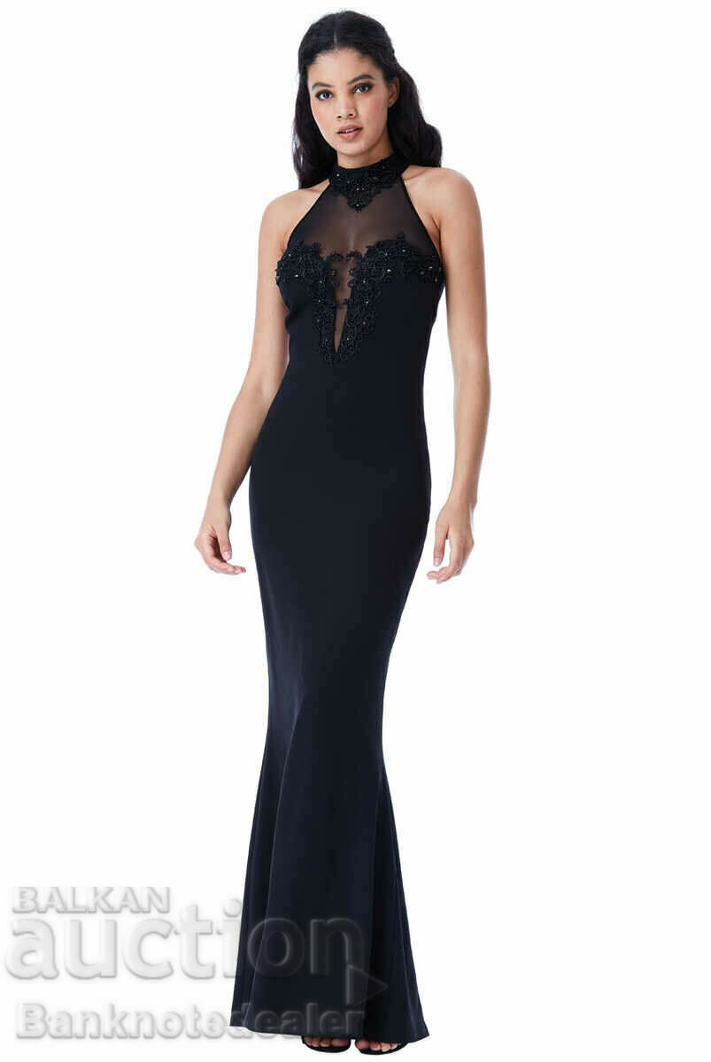 Макси рокля с деколте и украсени мрежести детайли Size 10