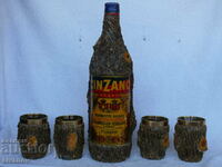 Стар комплект бутилка с 4 чаши CINZANO Rosso  #1329