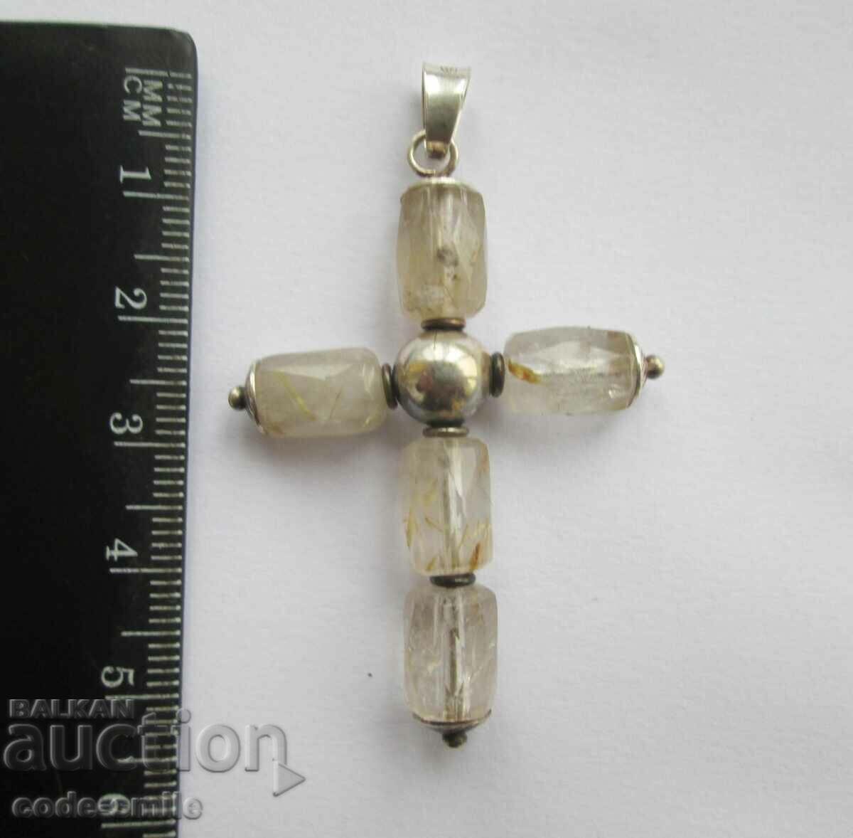 Unique Old Silver Cross with Mountain Crystals Pendant with price 140.00 BGN | € 71.58