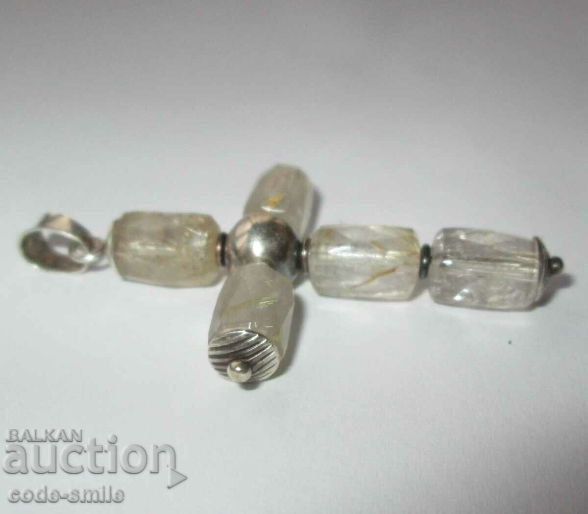 Auction  Unique Old Silver Cross with Mountain Crystals Pendant