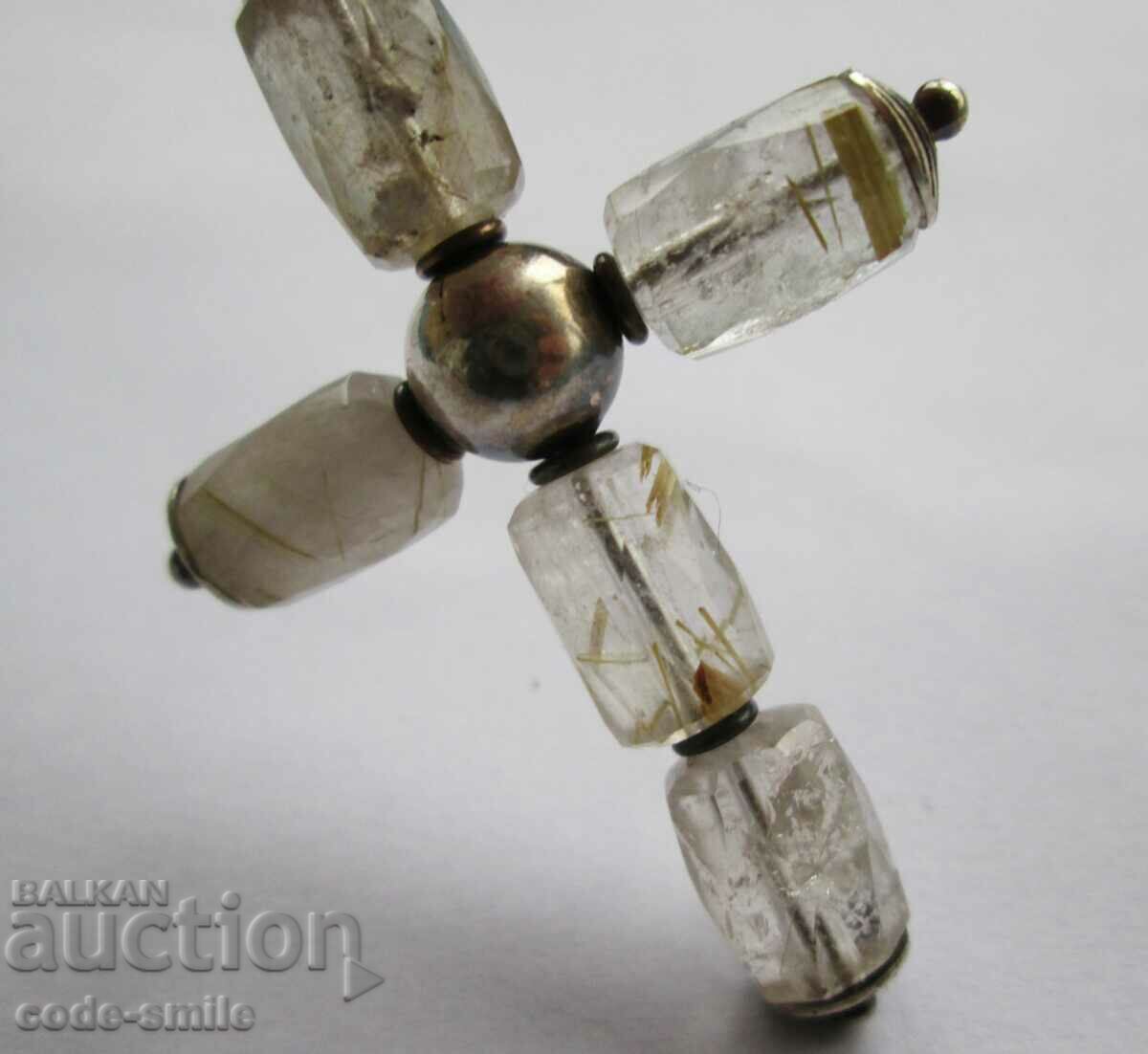 Unique Old Silver Cross with Mountain Crystals Pendant - 7