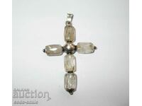 Unique Old Silver Cross with Mountain Crystals Pendant