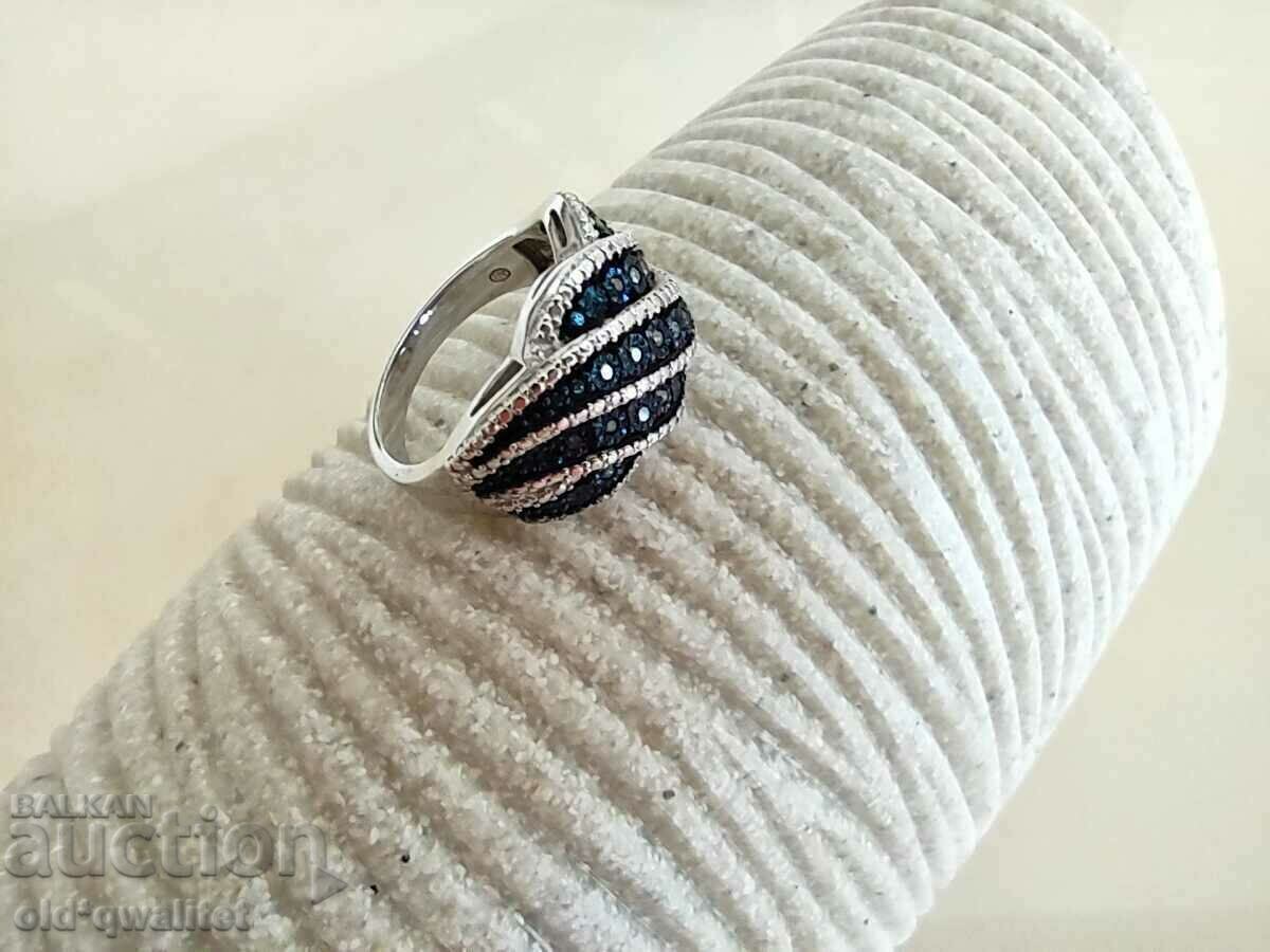 Auction RING, Silver 925, blue Diamonds Auction RING, Silver 925, blue Diamonds