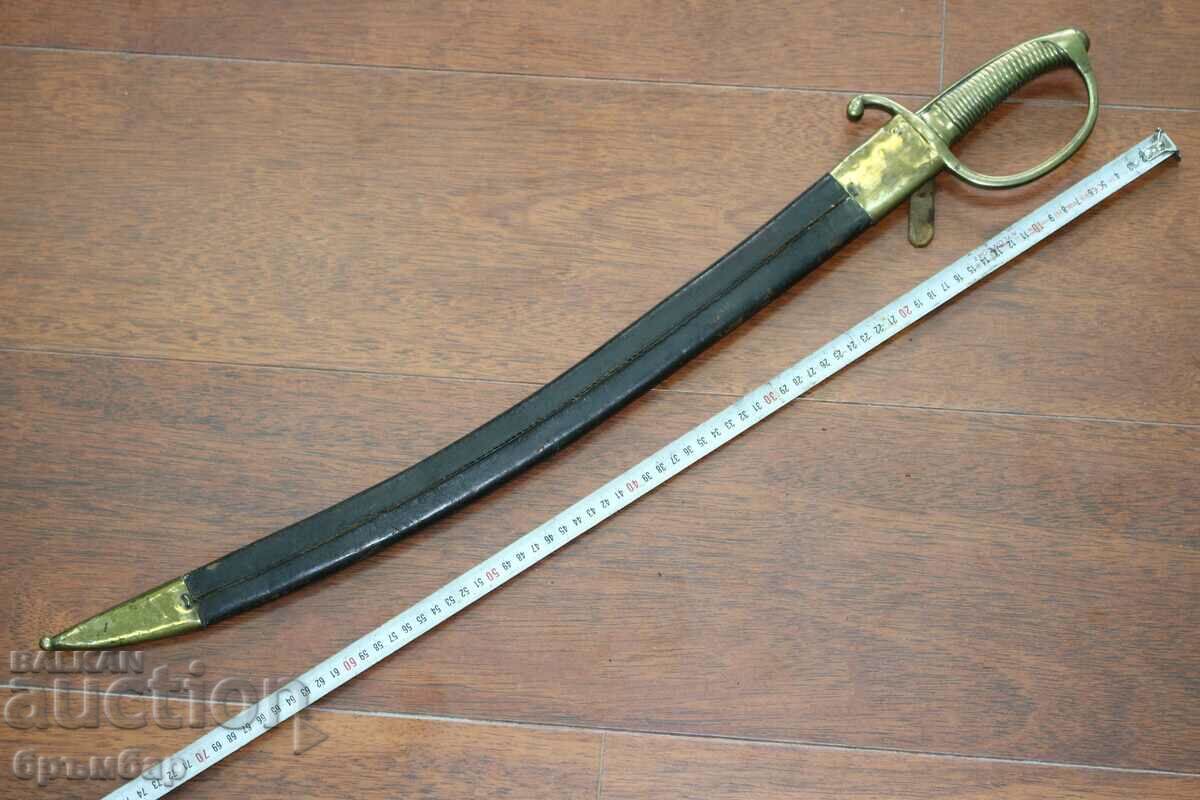 French Briquette short saber with leather scabbard. *2