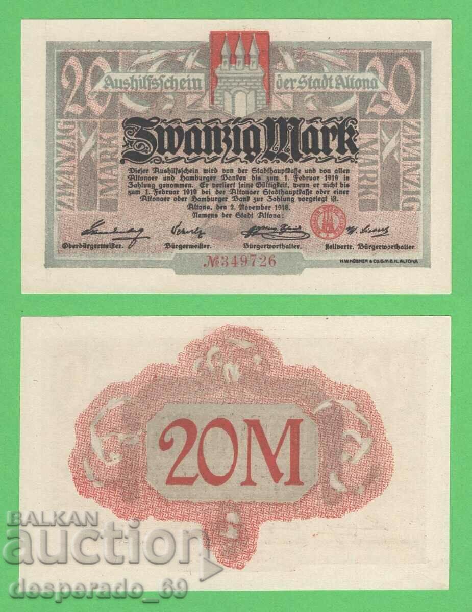 (¯`'•.¸ΓΕΡΜΑΝΙΑ (Altona) 20 Marks 1918 UNC¸.•'´¯)