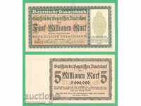( `«• .¸GERMANIYA (Βαυαρία) 5 εκατομμύρια σήματα 01.08.1923 UNC- ¯)