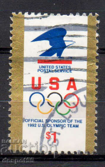 1991. САЩ. Лого на USPS и олимпийски пръстени.