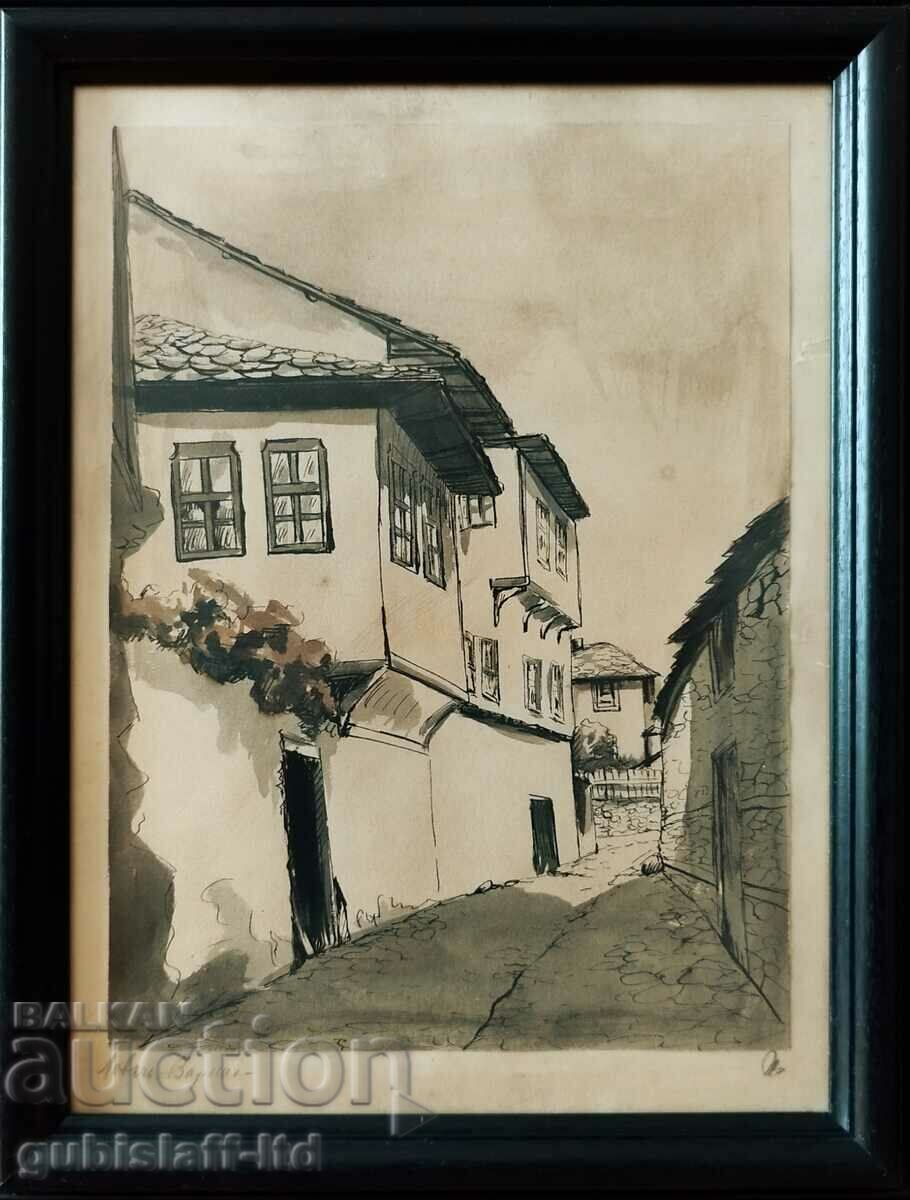 Картина, стари къщи, Ловечъ-Вароша, 1940-те год.