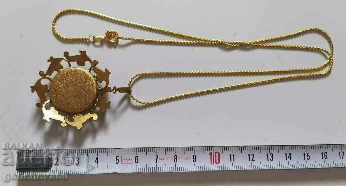 Vintage porcelain necklace, gold plated ITALY - 5