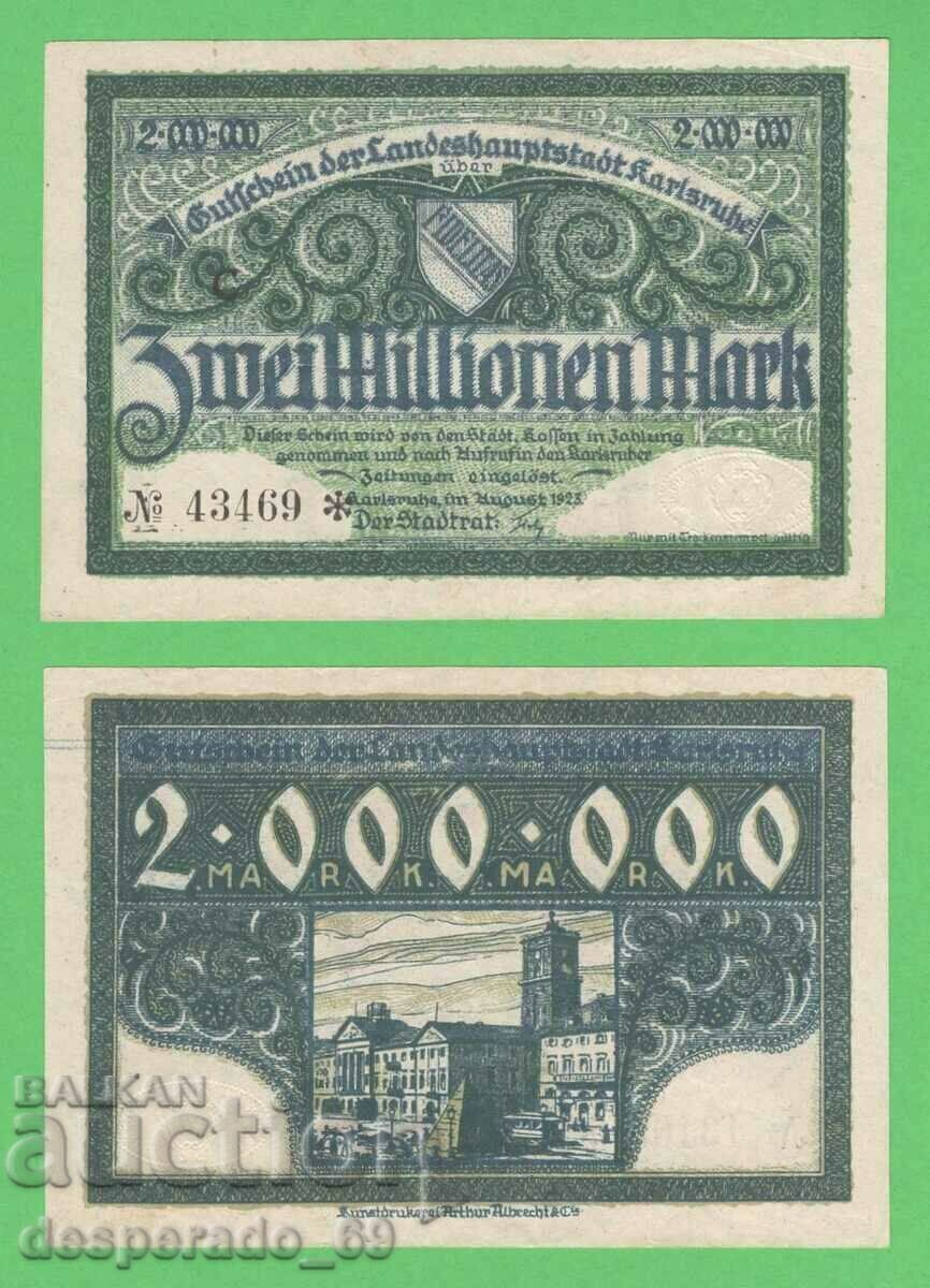 (¯`'•.¸GERMANIA (Karlsruhe) 2 milioane de mărci 1923¸.•'´¯)