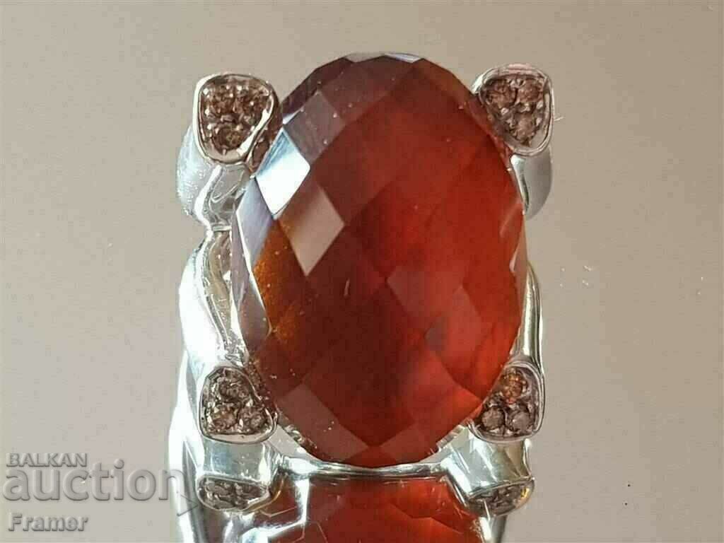 GOLD 18K DIAMONDS 12 DIAMONDS HUGE CITRINE RING - 6 GOLD 18K DIAMONDS 12 DIAMONDS HUGE CITRINE RING - 6