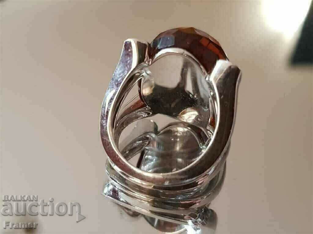 GOLD 18K DIAMONDS 12 DIAMONDS HUGE CITRINE RING - 7 GOLD 18K DIAMONDS 12 DIAMONDS HUGE CITRINE RING - 7