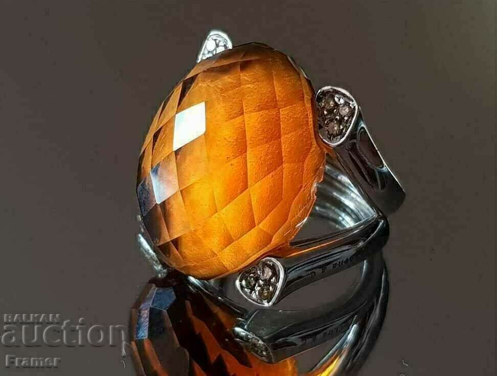 GOLD 18K DIAMONDS 12 DIAMONDS HUGE CITRINE RING GOLD 18K DIAMONDS 12 DIAMONDS HUGE CITRINE RING