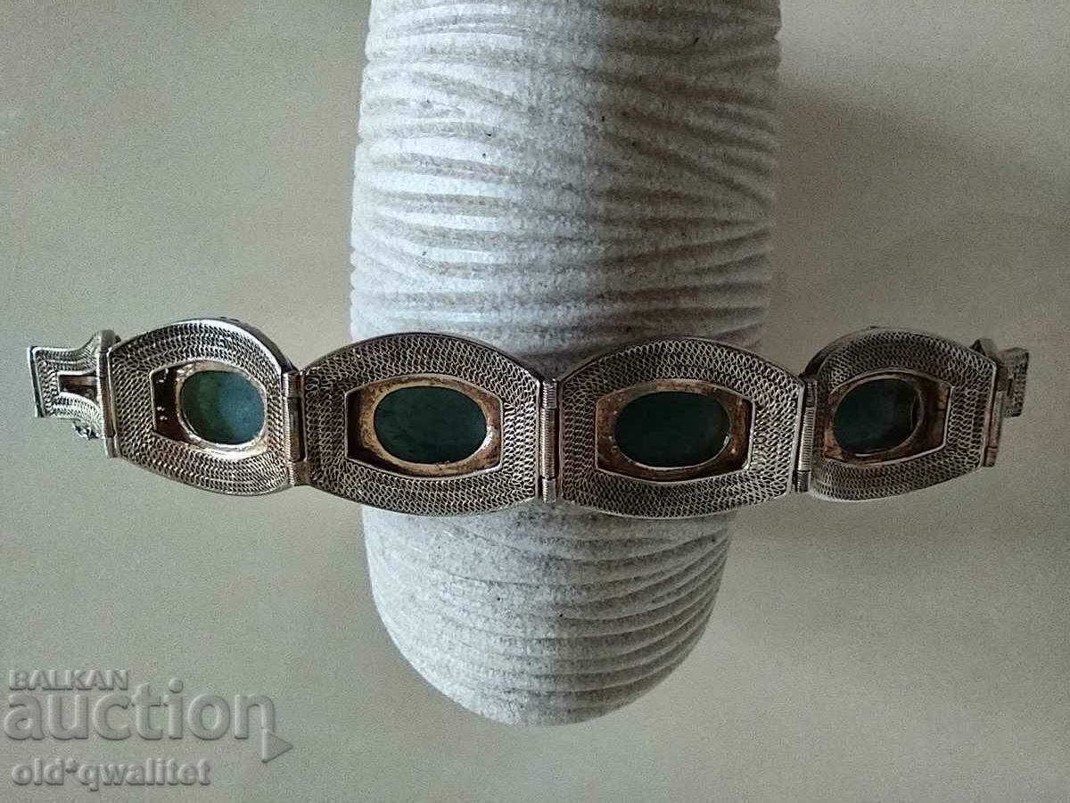 Много стара сребърна гривна, фантастична с Нефрит, позлата - 6 Много стара сребърна гривна, фантастична с Нефрит, позлата - 6