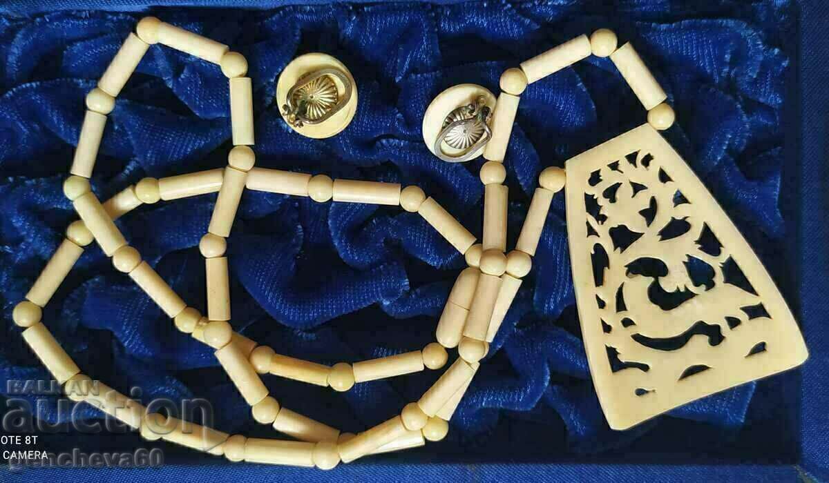 VINTAGE Ivory necklace and earrings, kips, silver - 6 VINTAGE Ivory necklace and earrings, kips, silver - 6