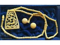 VINTAGE Ivory necklace and earrings, kips, silver