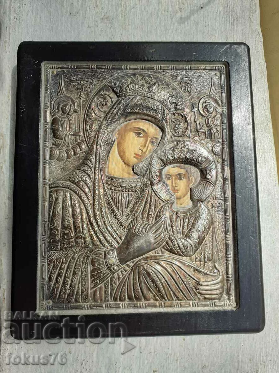 Auction  Uniquely beautiful silver icon of the Mother of God with the baby