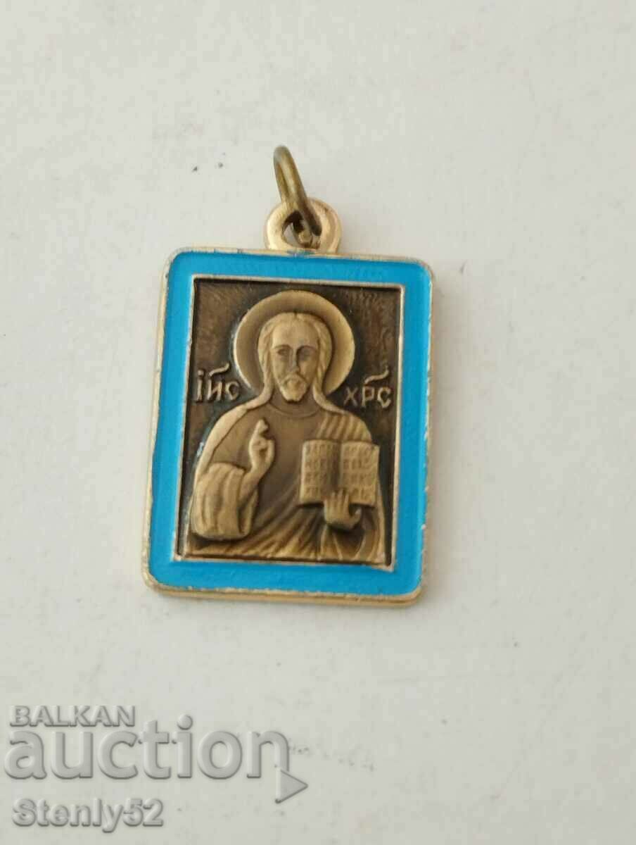 Icoana medalion a lui Iisus Hristos de 1,8/1,4 cm cu email.