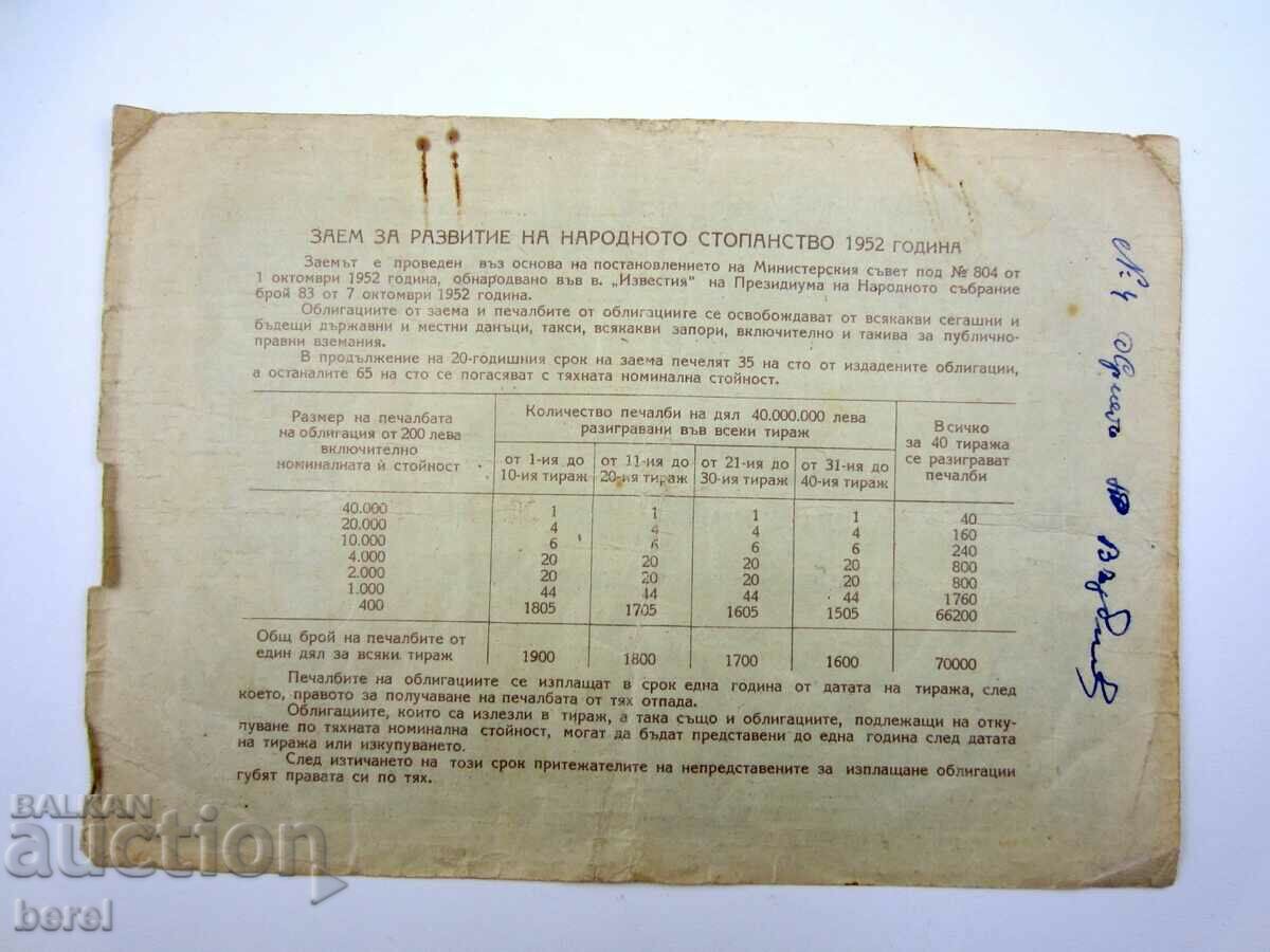 Bond 40 BGN 1952-Bulgaria with price 9.00 BGN | € 4.60 Bond 40 BGN 1952-Bulgaria with price 9.00 BGN | € 4.60