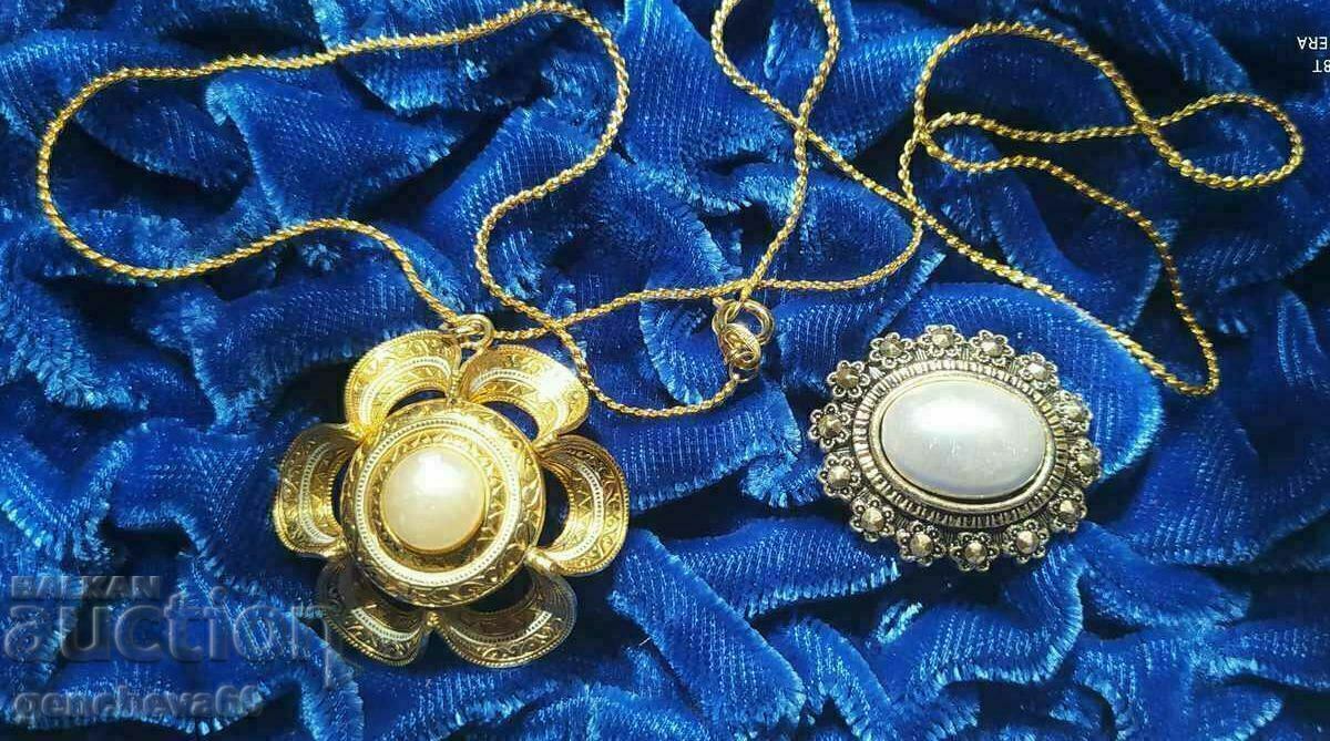 Κολιέ και καρφίτσα με μαργαριτάρι, επιχρυσωμένο - 7