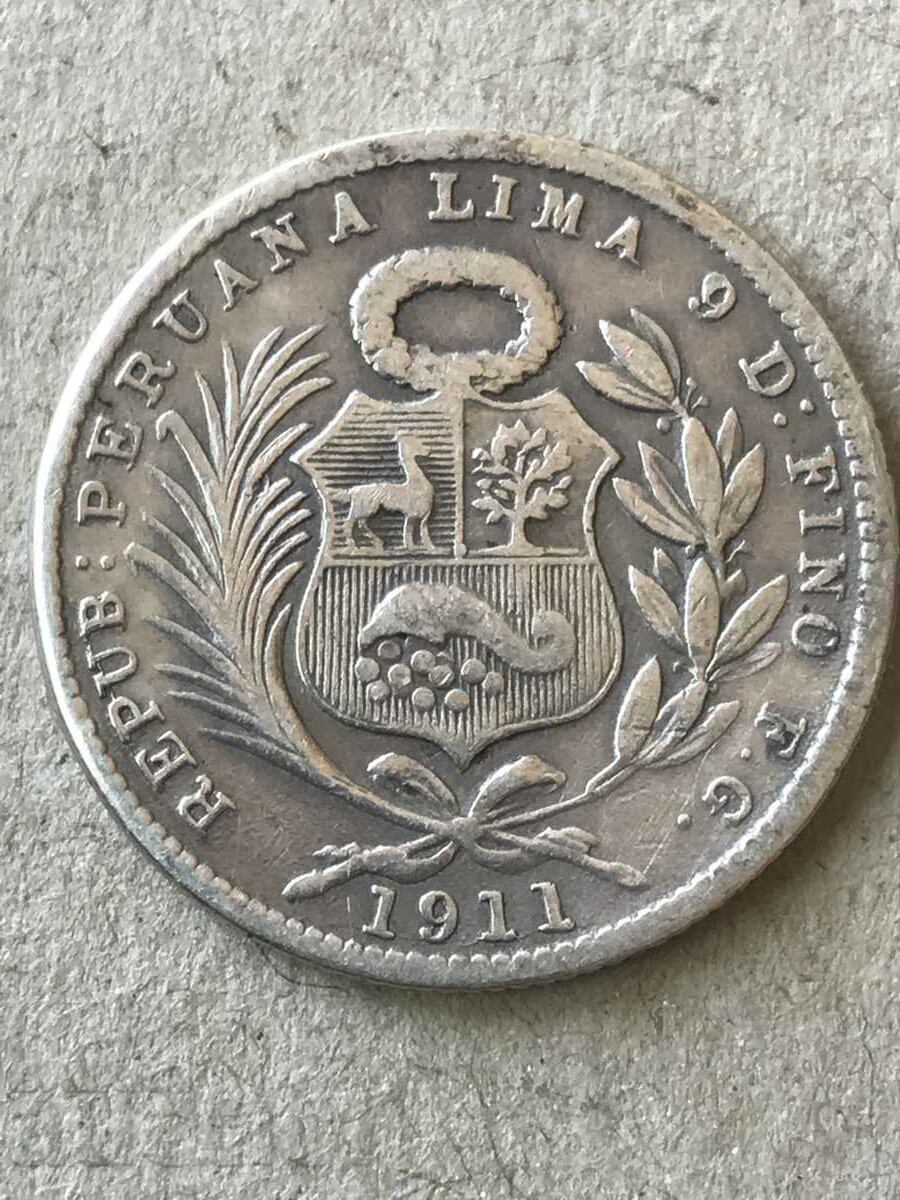 Peru 1/5 Sol 1911 Silver Peru 1/5 Sol 1911 Silver