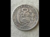 Peru 1/5 Sol 1911 Argint