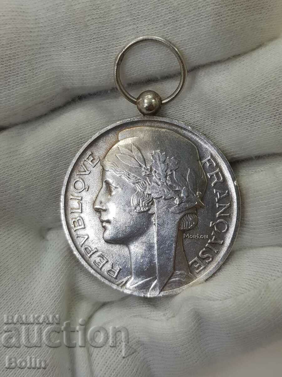 Rare French Air Work Silver Medal