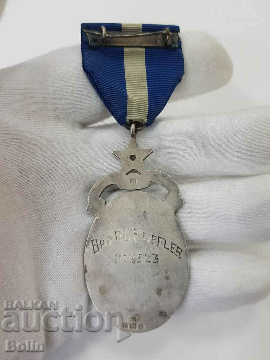 Рядък сребърен масонски медал, знак Англия № 3523 - 5