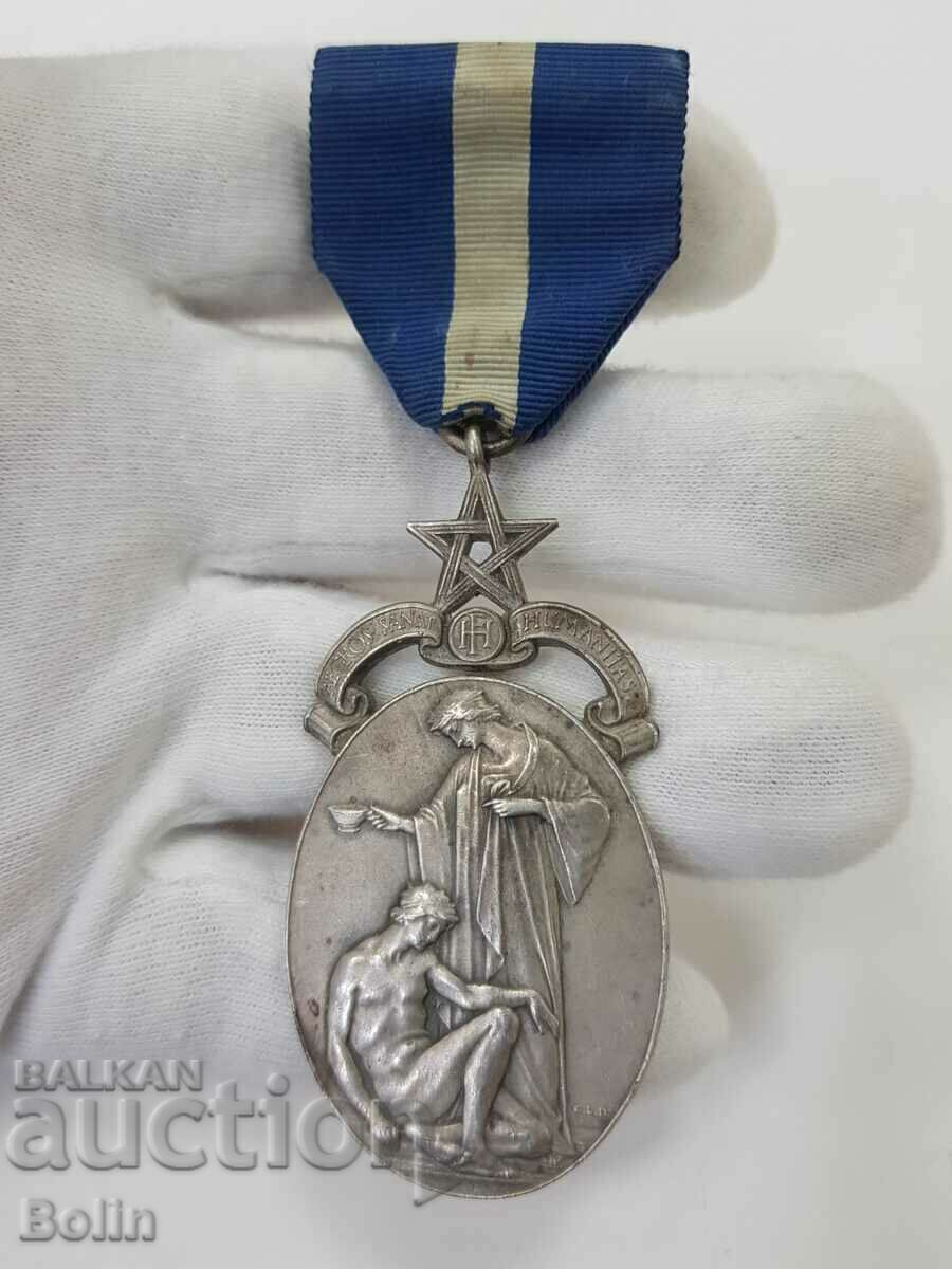 Рядък сребърен масонски медал, знак Англия № 3523