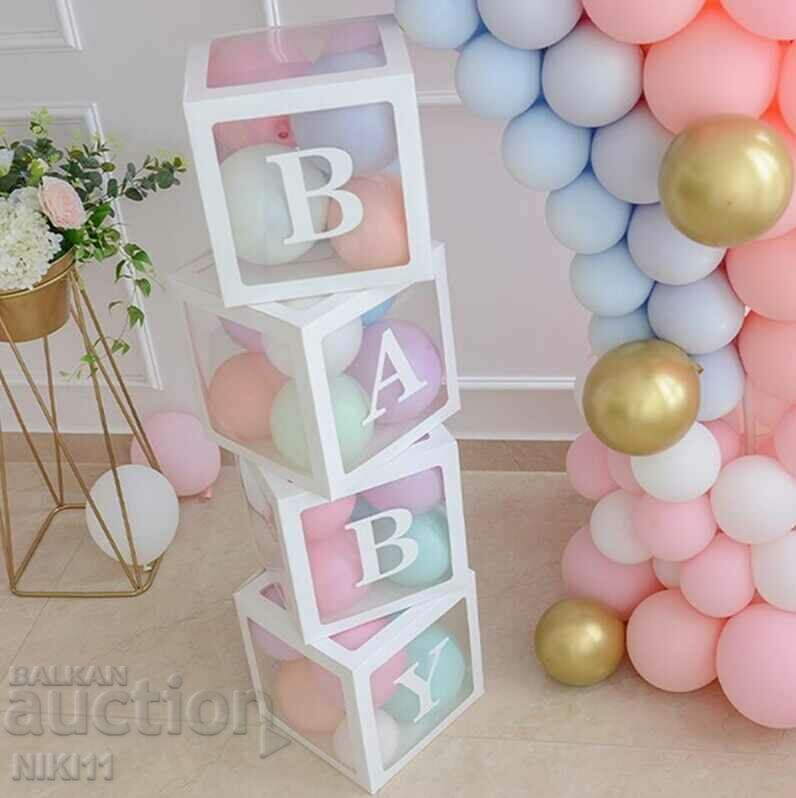 4 бр кутии BABY за декорация за бебе дете , Кутия за балони