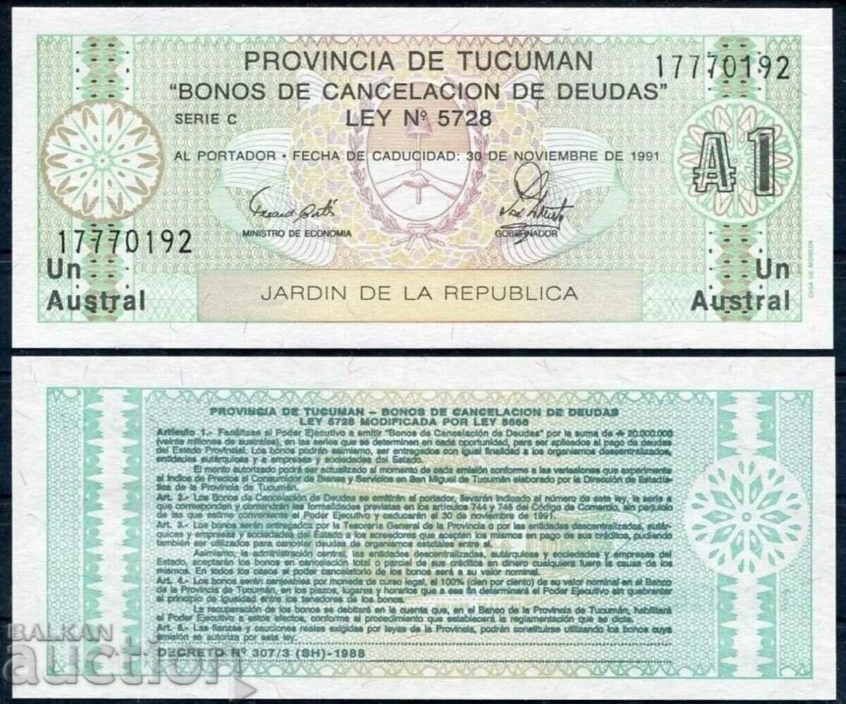ARGENTINA (Tucuman province), 1 austral, 1991, UNC