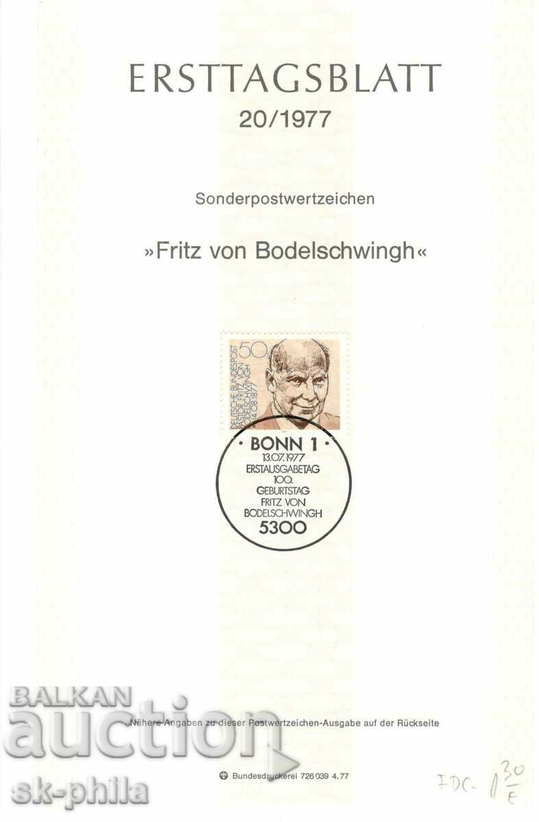 Foaia oficială a primei zile - Fritz von Bodelschwing