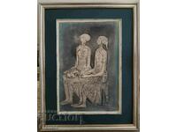 Dimitar Kazakov Tineret 1956 monotip mixt media