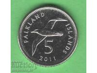 (¯`'•.¸ 5 pence 2011 FALKLAND ISLANDS UNC ¸.•'´¯)