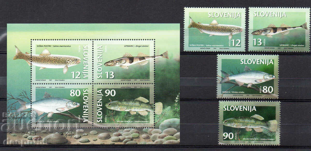 1997. Словения. Застрашени видове сладководни риби + Блок.