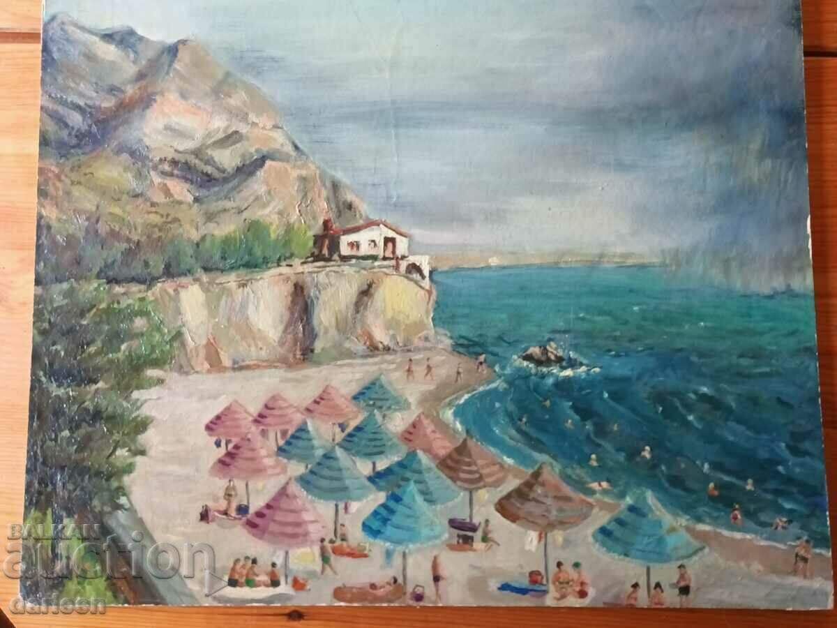 Auction  On the beach, oil/phaser