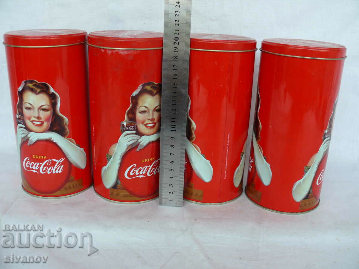 Interesting set of 4 metal Coca Cola cans #1539 - 5 Interesting set of 4 metal Coca Cola cans #1539 - 5