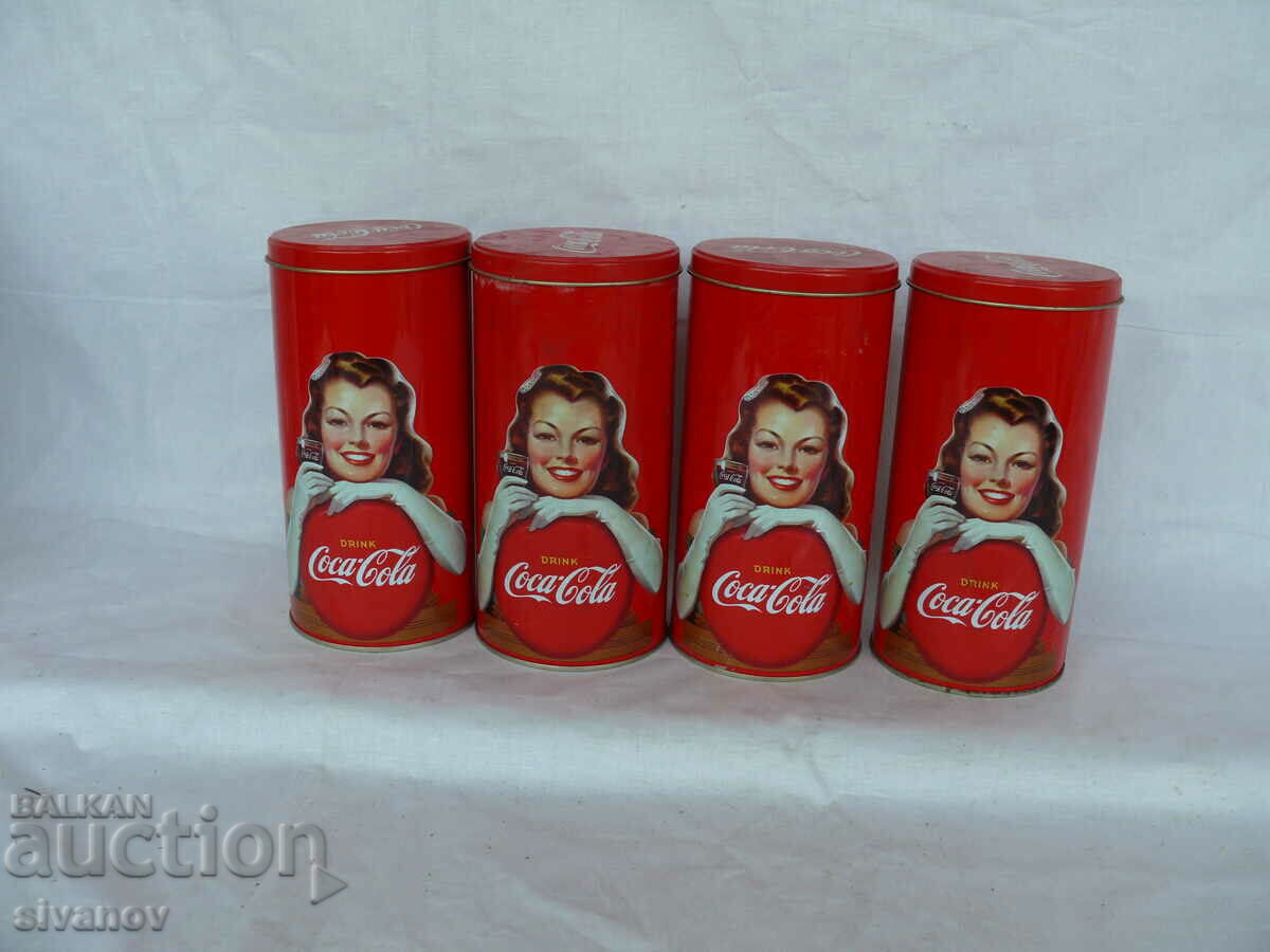 Interesting set of 4 metal Coca Cola cans #1539