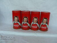 Interesting set of 4 metal Coca Cola cans #1539