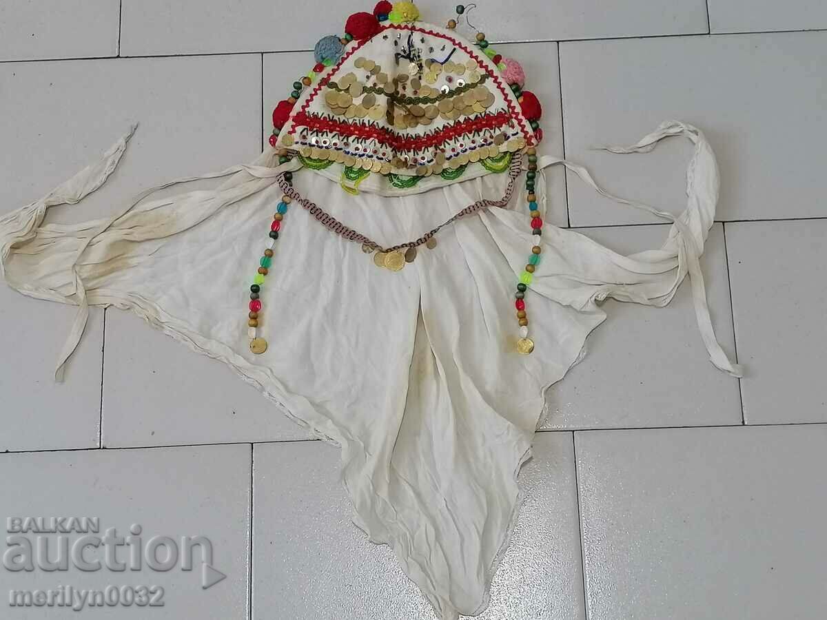 Scarf with beads, tassels, coins, beaded costume, beginning of the 20th century