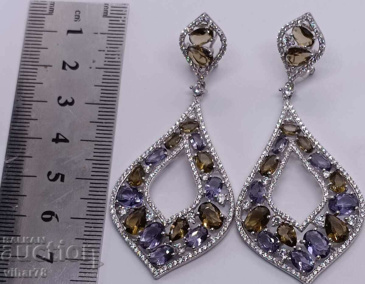 Auction Silver earrings with amethyst and citrine Auction Silver earrings with amethyst and citrine