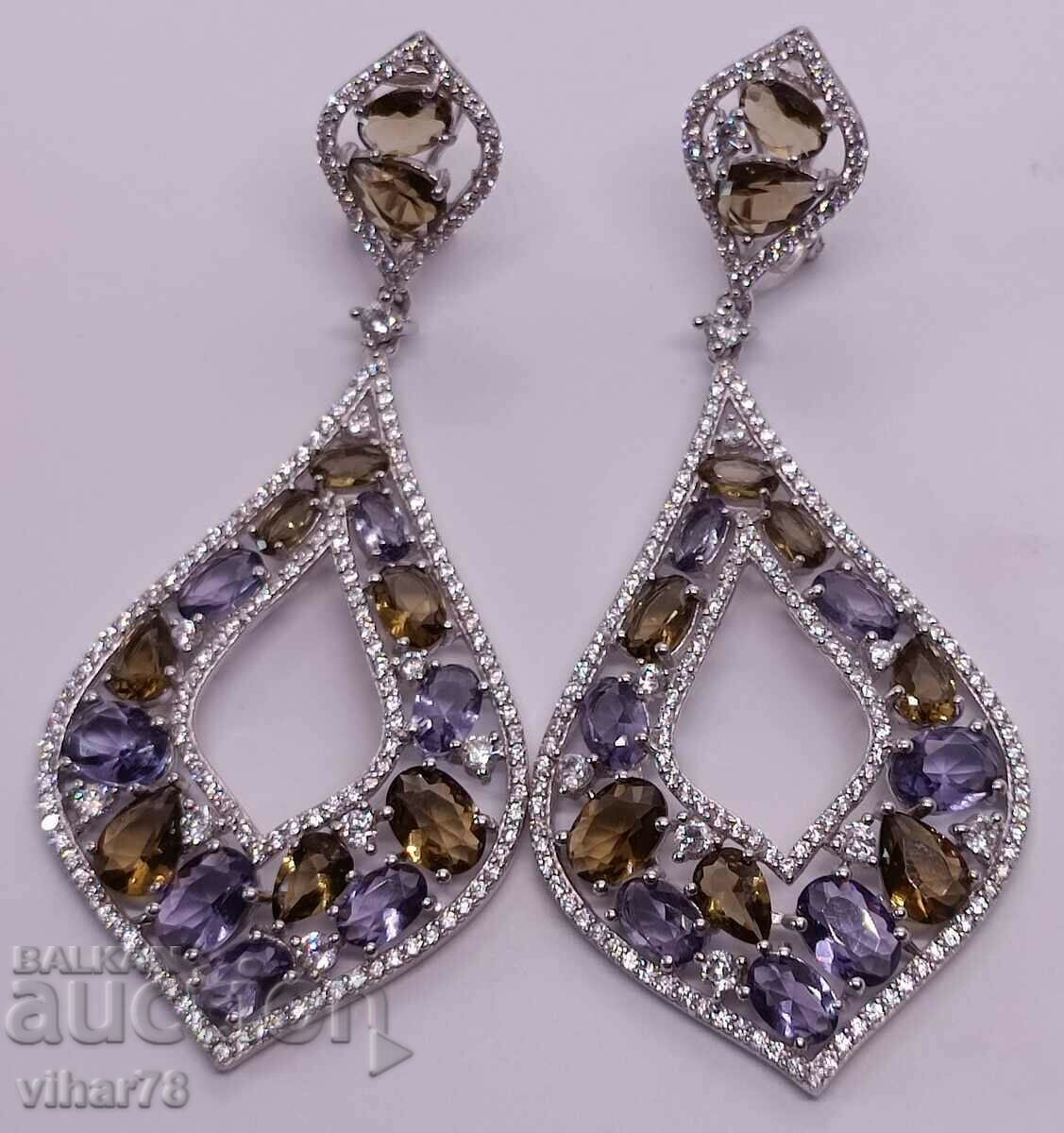 Silver earrings with amethyst and citrine