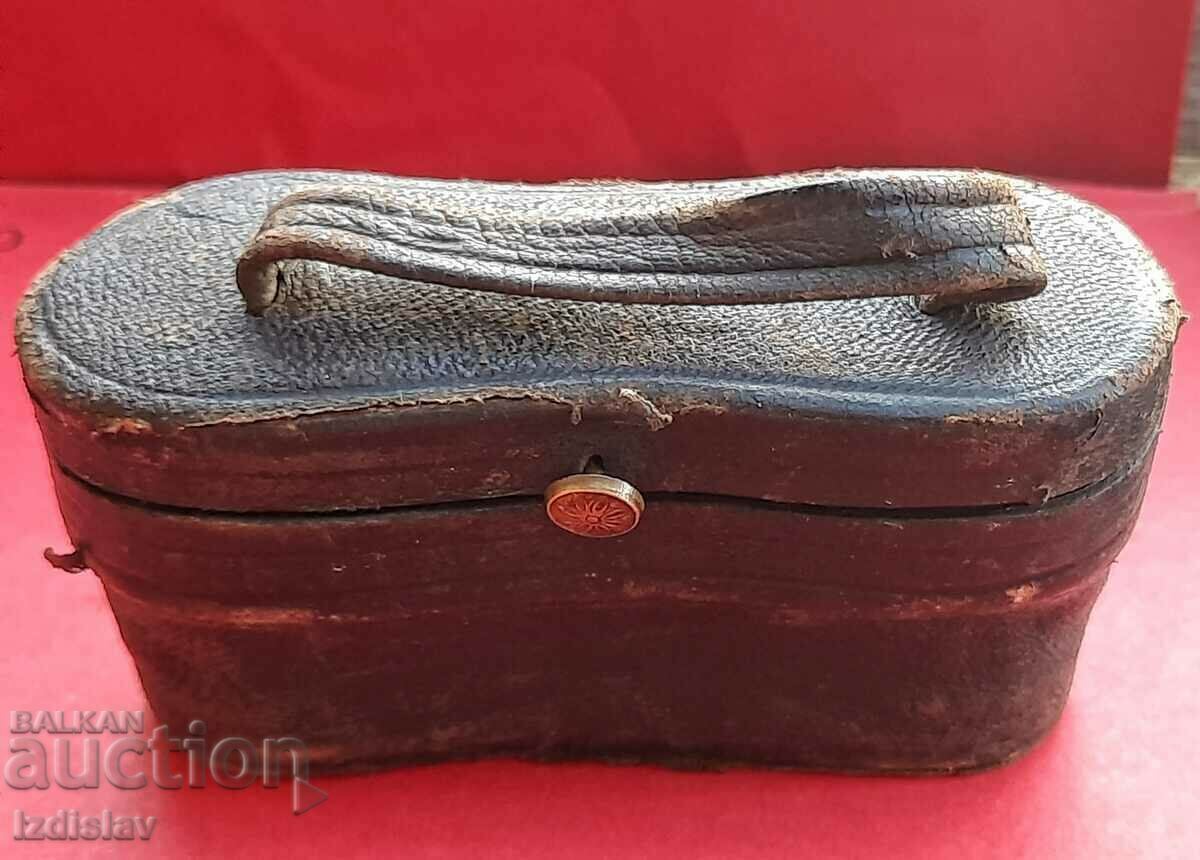 Antique military binoculars with leather case - 6