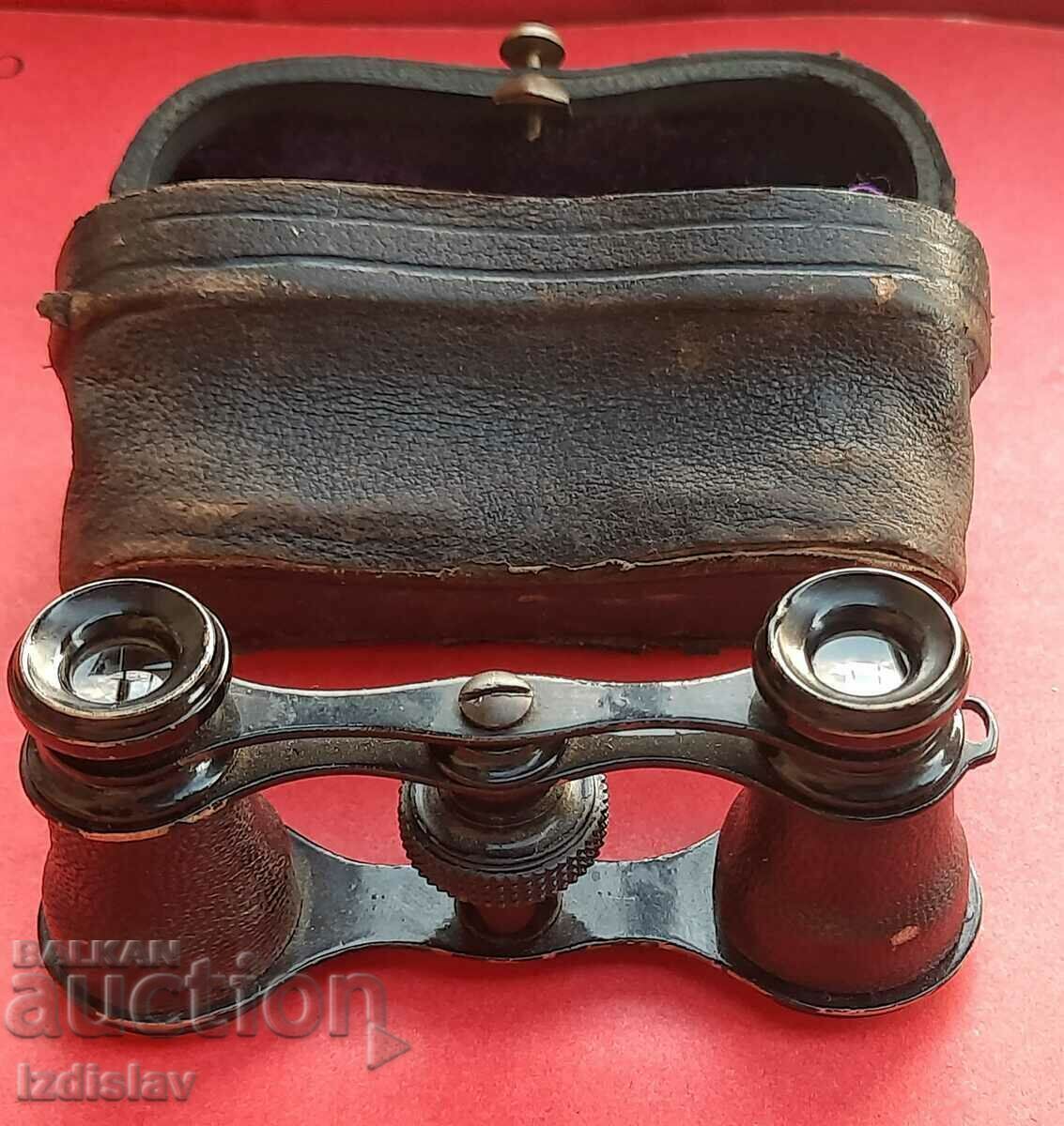 Antique military binoculars with leather case