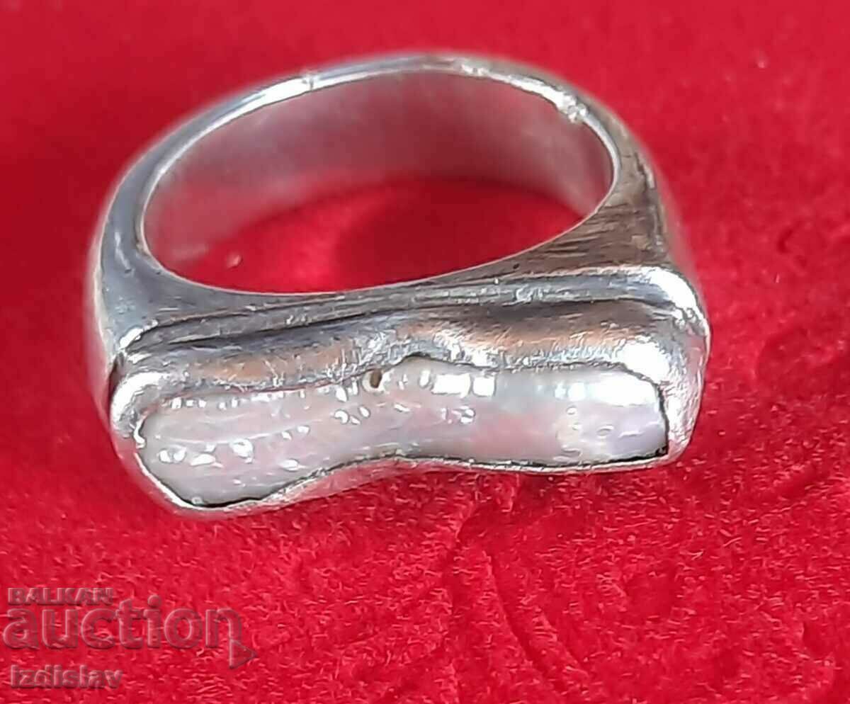 Inel de designer solid din argint sterling cu sidef