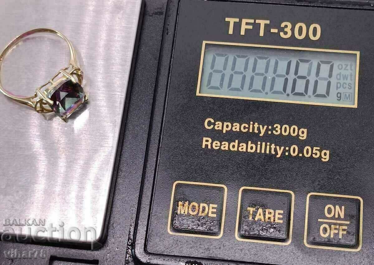 10 carat gold ring with mastic topaz and two diamonds - 5 10 carat gold ring with mastic topaz and two diamonds - 5