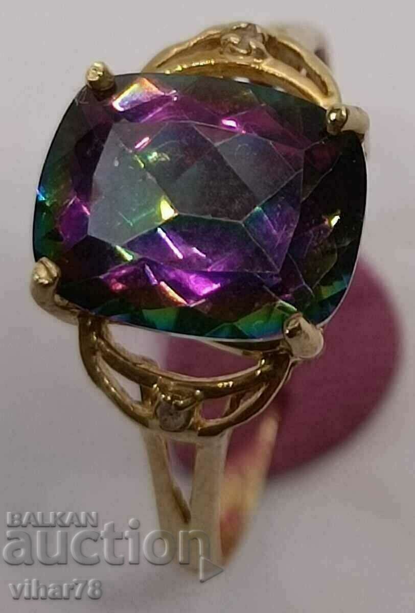 10 carat gold ring with mastic topaz and two diamonds - 6 10 carat gold ring with mastic topaz and two diamonds - 6