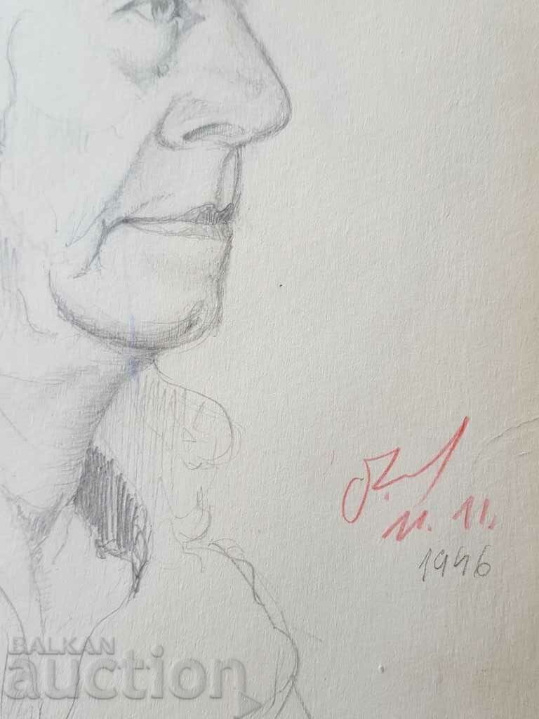 Δημοπρασία Κύριο σχέδιο με μολύβι Toma Petrov Πορτρέτο γυναίκας 1946 Δημοπρασία Κύριο σχέδιο με μολύβι Toma Petrov Πορτρέτο γυναίκας 1946