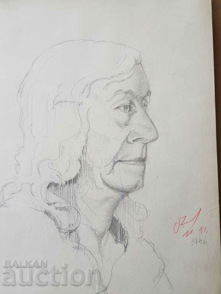 Παράδοση Κύριο σχέδιο με μολύβι Toma Petrov Πορτρέτο γυναίκας 1946 Παράδοση Κύριο σχέδιο με μολύβι Toma Petrov Πορτρέτο γυναίκας 1946