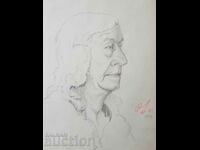 Master pencil drawing Toma Petrov Portrait of a woman 1946